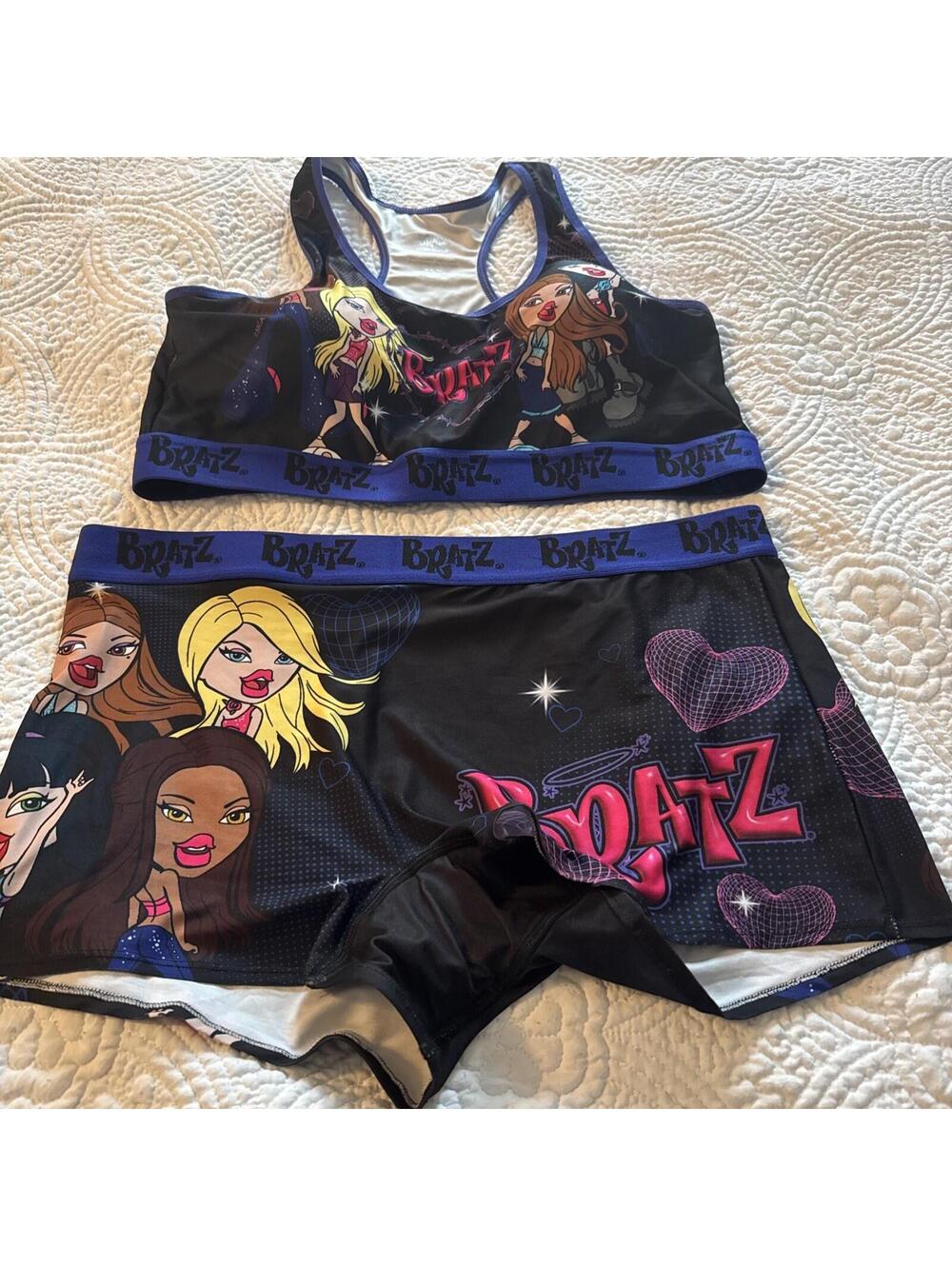 Bratz Womens Junior Sports Bra and Boy Short Set Black Purple 2X
